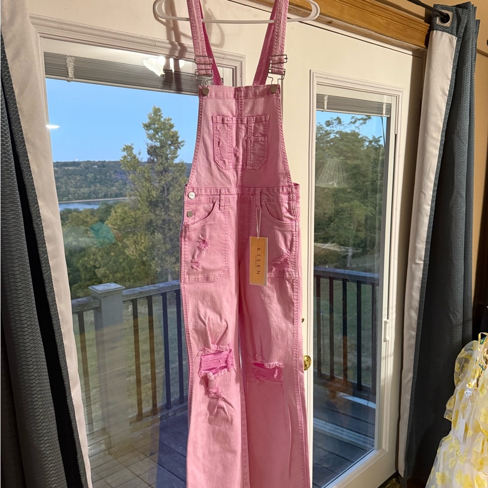 Pink Distressed Women's Overalls